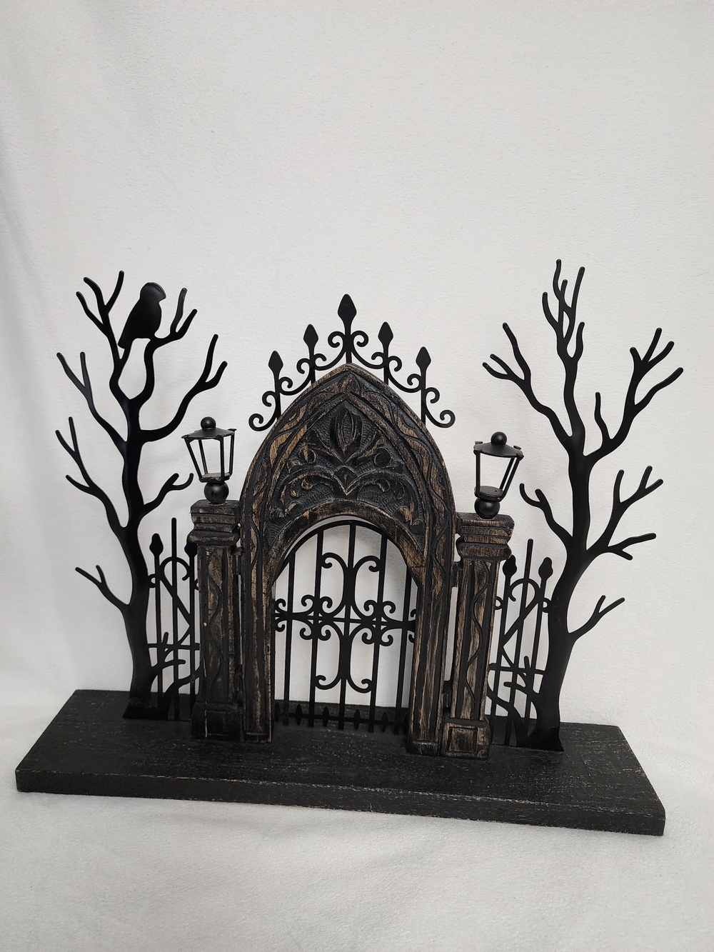 Gothic Black & Antique Gold Metal Gate Shelf Decor